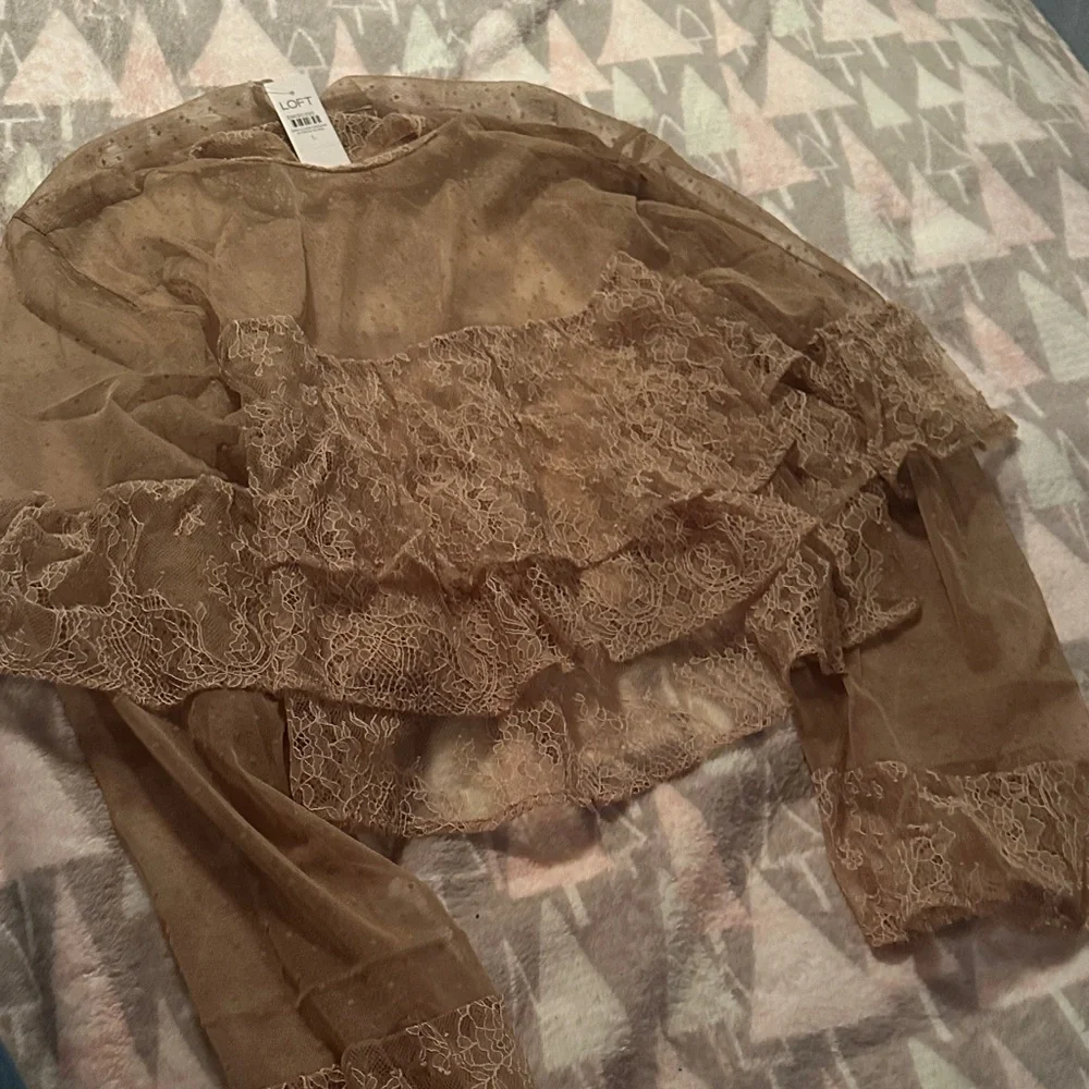 LOFT Velvet Dotted Chantilly Lace Ruffle Top - Picture 8 of 8